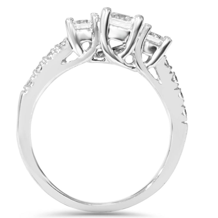 1 1/4ct Three Stone Lab Created Diamond Engagement Ring 14K White Gold