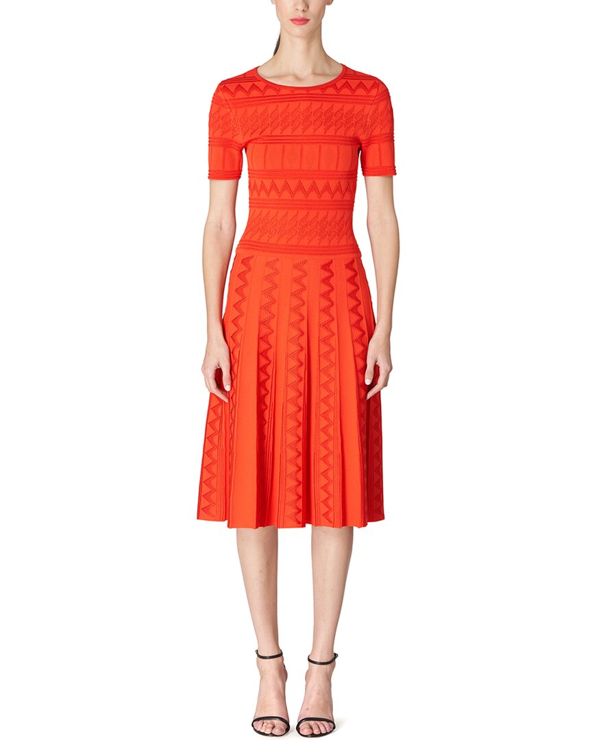 Shop Carolina Herrera Crewneck Flare Dress In Orange