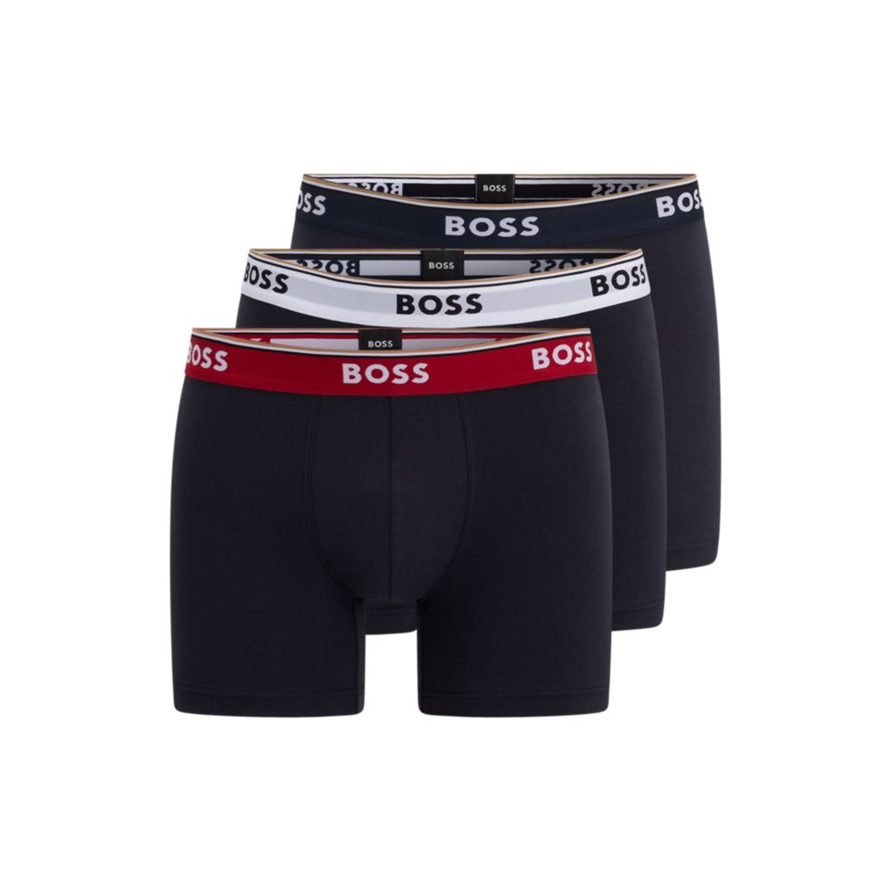 HUGO BOSS Three-pack of stretch-cotton boxer briefs with logo waistbands