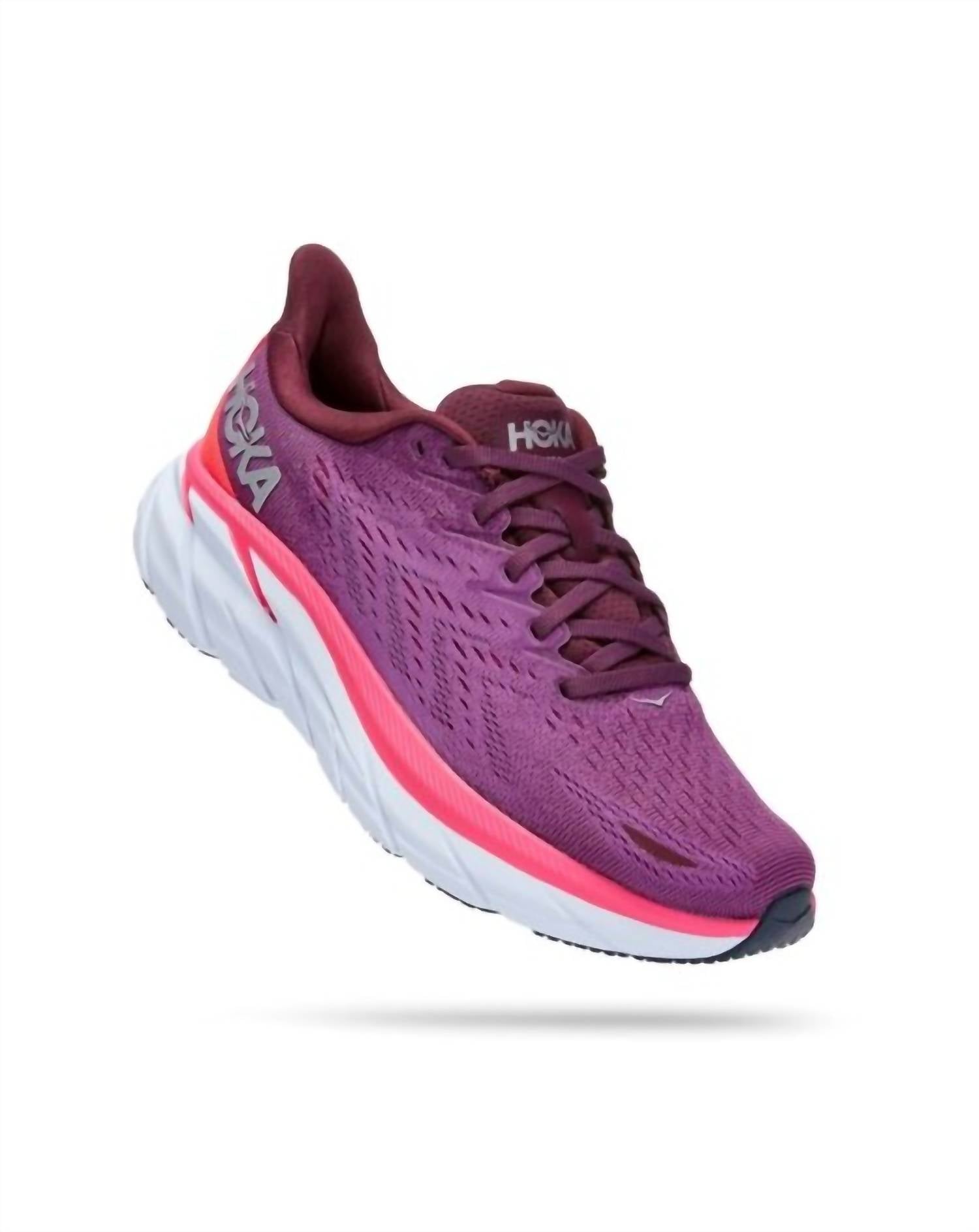 HOKA Women'S Clifton 8 Running Shoes in Grape Wine/Beautyberry