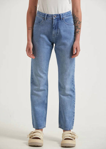Afends violet straight leg jeans in worn blue