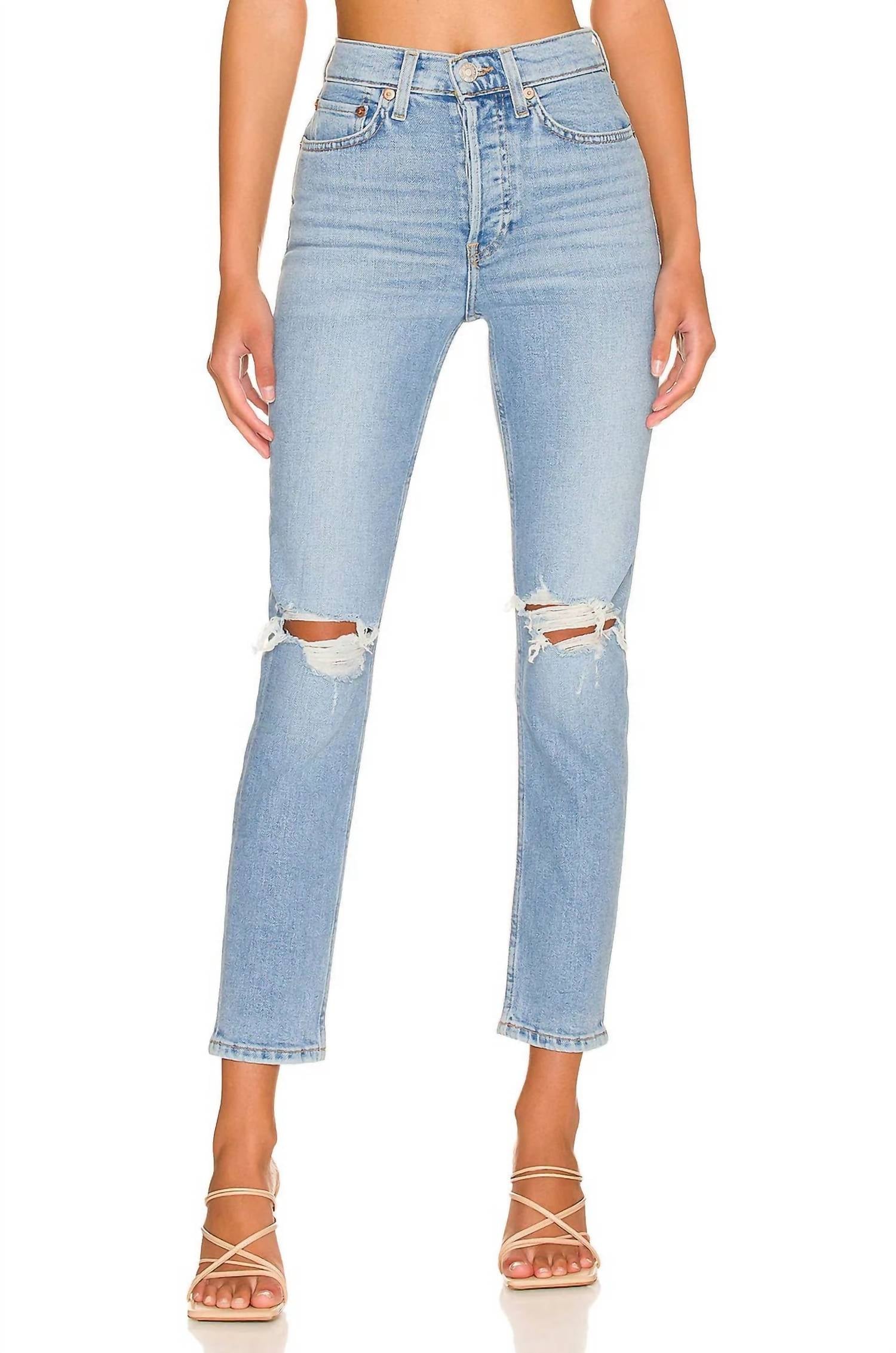 RE/DONE 90S High Rise Ankle Crop Jean in Sand Blue