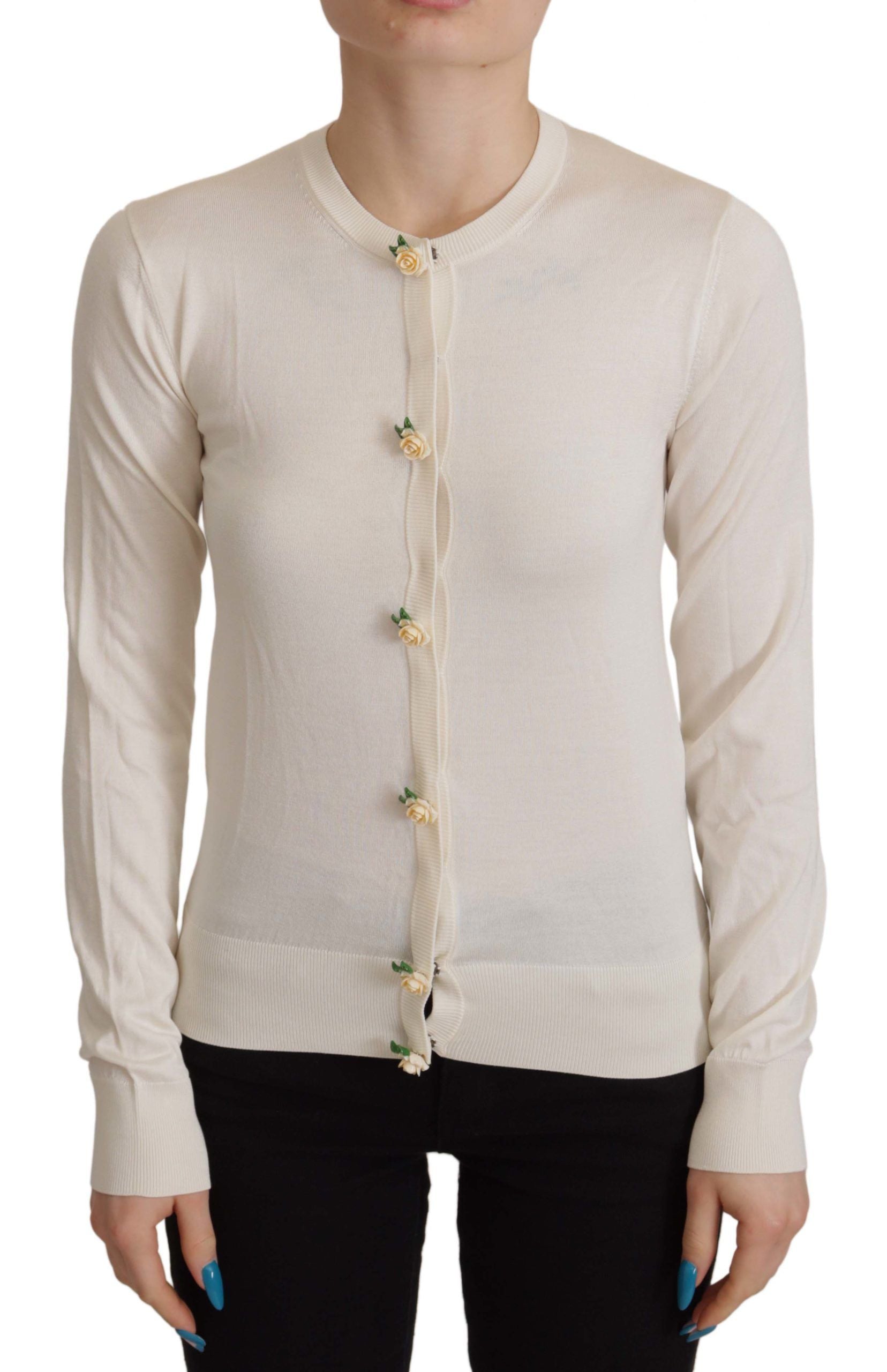 DOLCE & GABBANA Dolce & Gabbana  Silk Knit Rose Button Cardigan Women's Sweater
