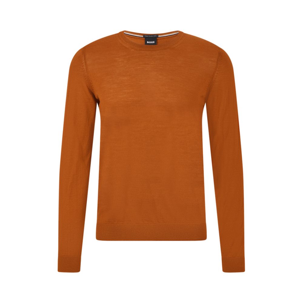 Hugo Boss Slim-fit Sweater In Virgin Wool In Brown