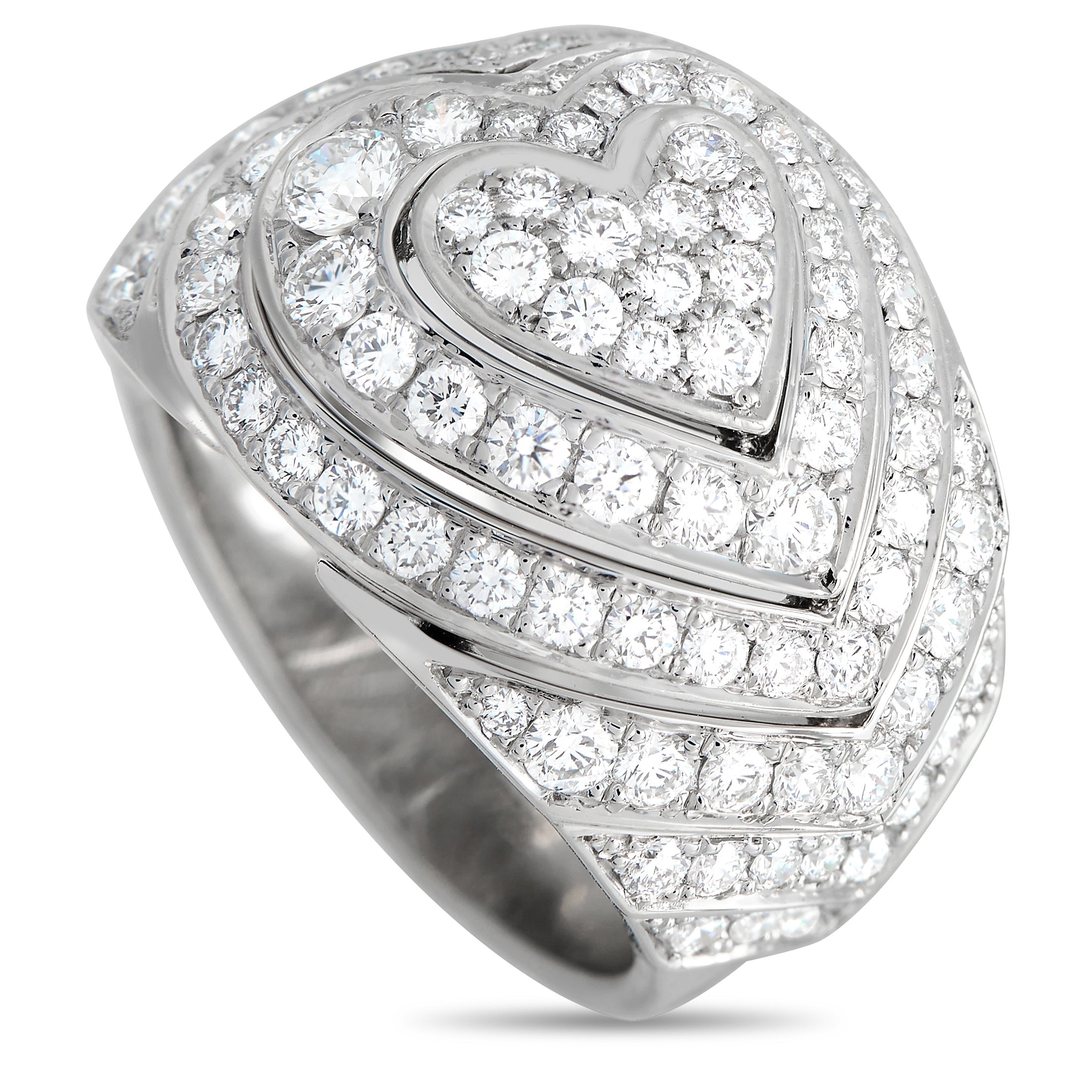 CARTIER Cartier 18K White Gold 2.0ct Diamond Heart Domed Cocktail Ring