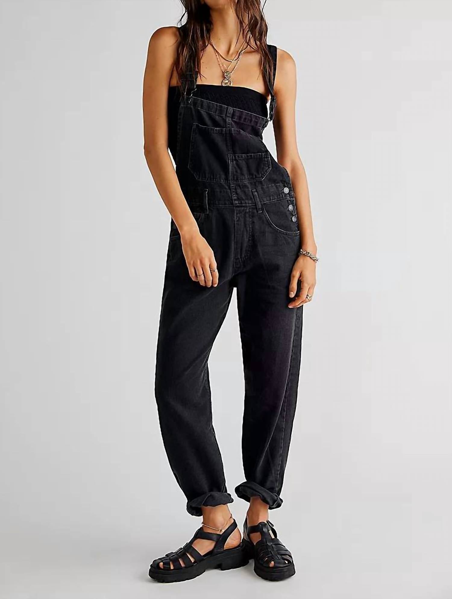 FREE PEOPLE Ziggy Denim Overall in Mineral Black