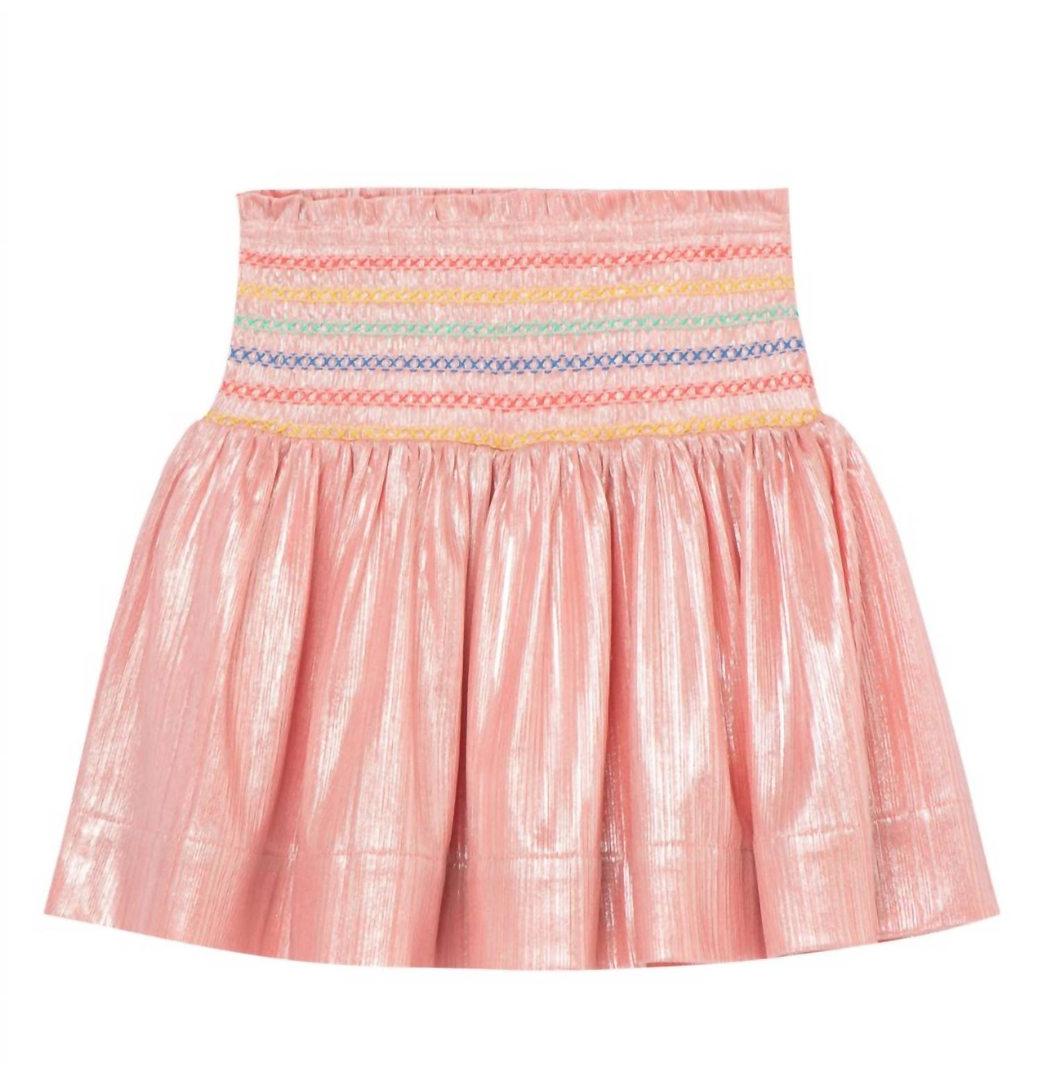 PEEK Kids Shiny Faille Smocked Skirt in Pink