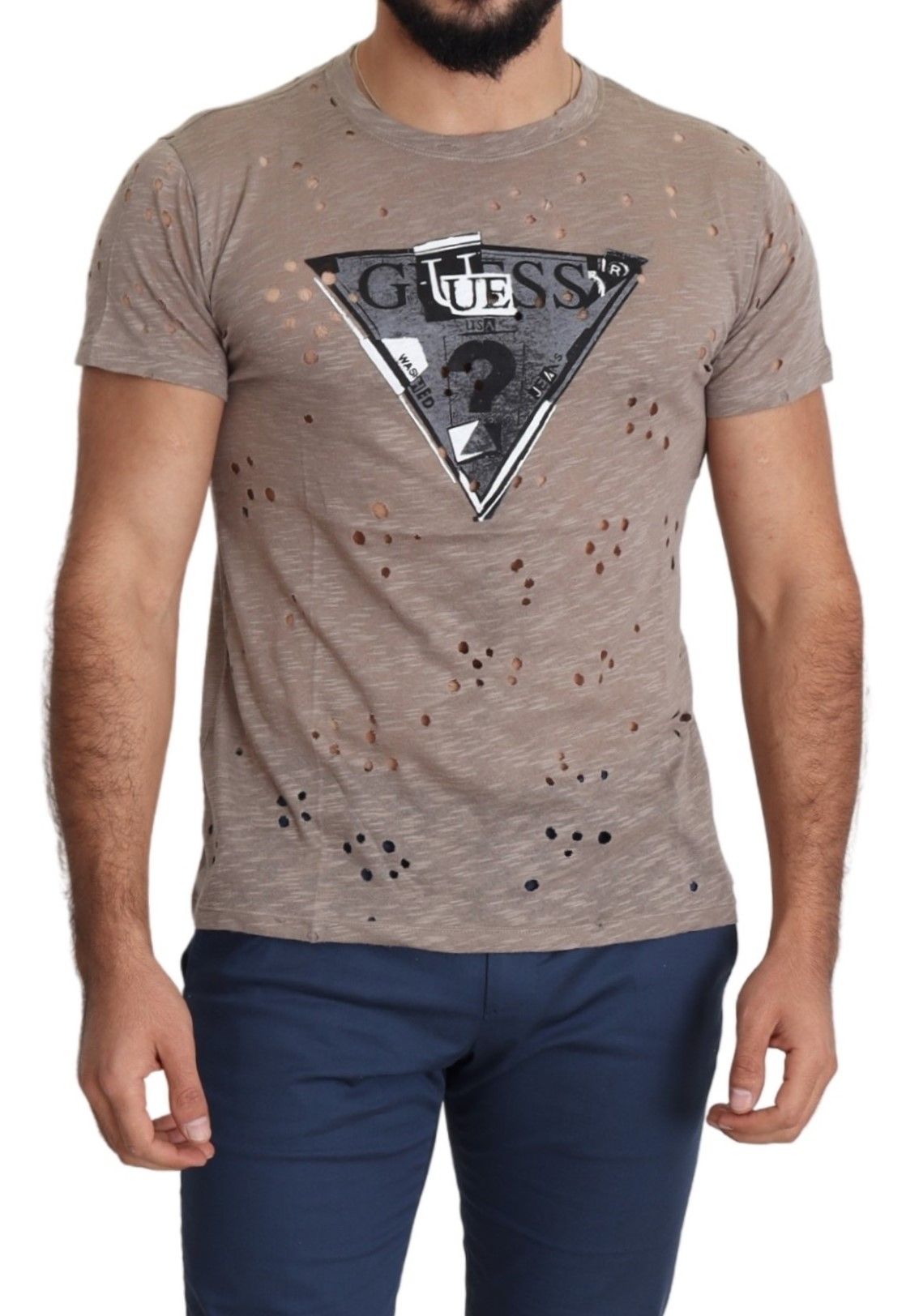 GUESS Guess  Cotton Stretch Logo Print Men Casual Perforated Men's T-shirt