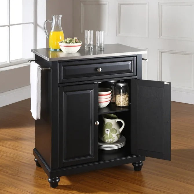 Shop Crosley Furniture Cambridge Black/stainless Steel Stainless Steel Top Portable Kitchen Island/cart