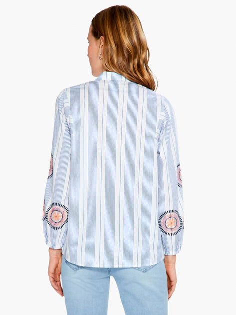 Nic + Zoe Embroidered Skies Shirt in Blue Multi | Shop Premium Outlets