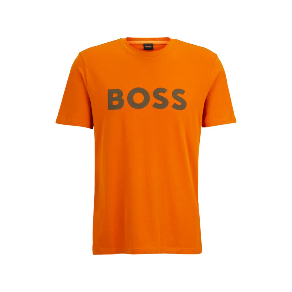 Hugo Boss Cotton-jersey T-shirt With Rubber-print Logo- Light Orange Men's T-shirts Size S