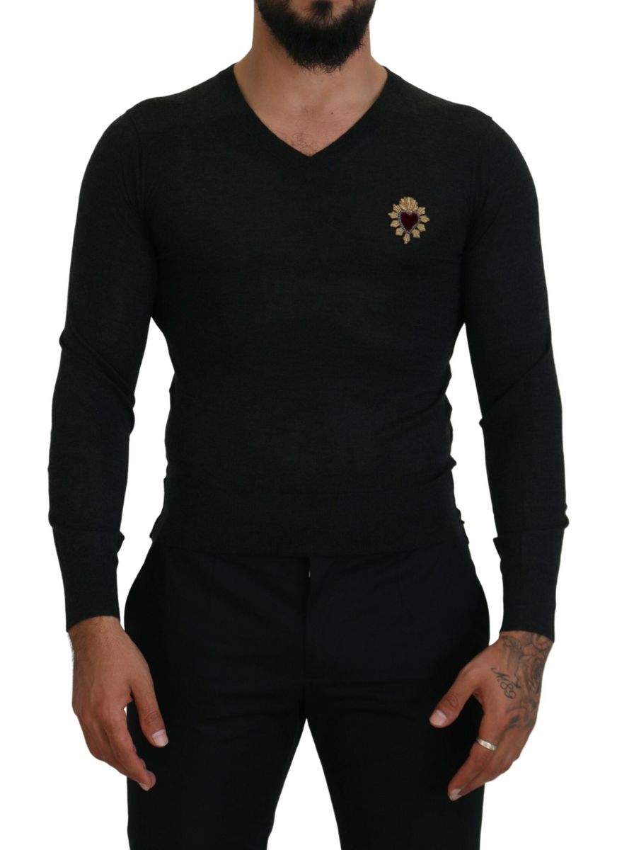 DOLCE & GABBANA Dolce & Gabbana  Cashmere V-neck  Heart Men's Sweater