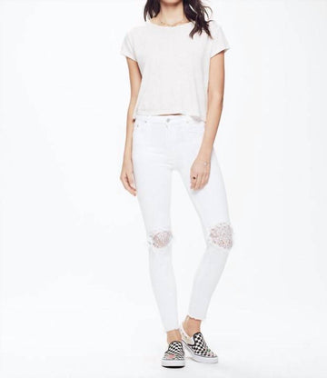 Mother high waisted looker ankle fray jean in little miss lacey white