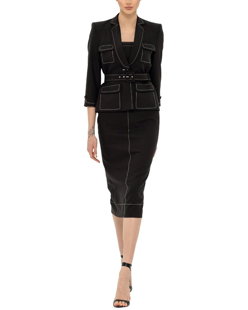 Shop Bgl 2pc Wool-blend Blazer & Midi Dress Set In Black