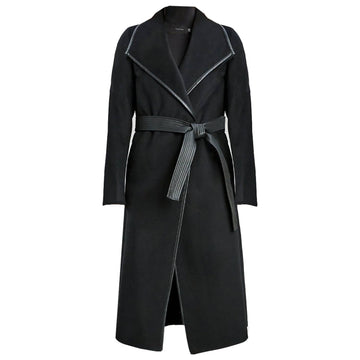 T Tahari juliette double face faux leather trim belted wool coat black in black