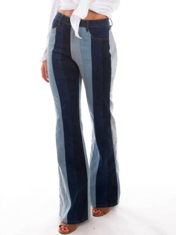 Scully multi colored panel flare jeans in light/dark