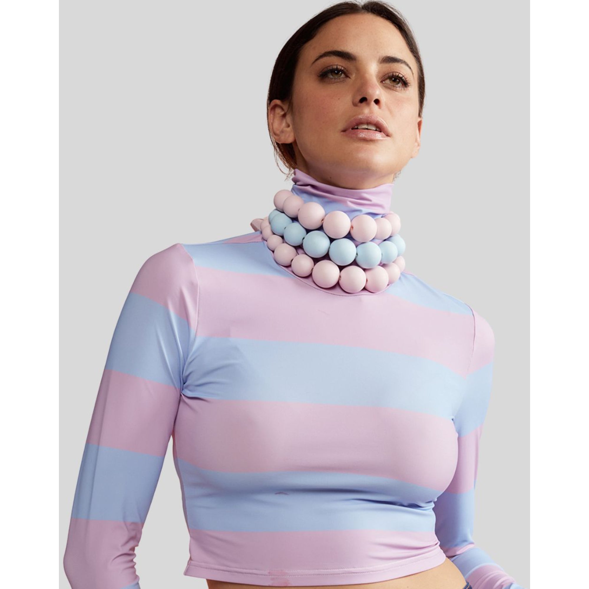 Shop Cynthia Rowley Cropped Striped Turtle Neck Top In Multi