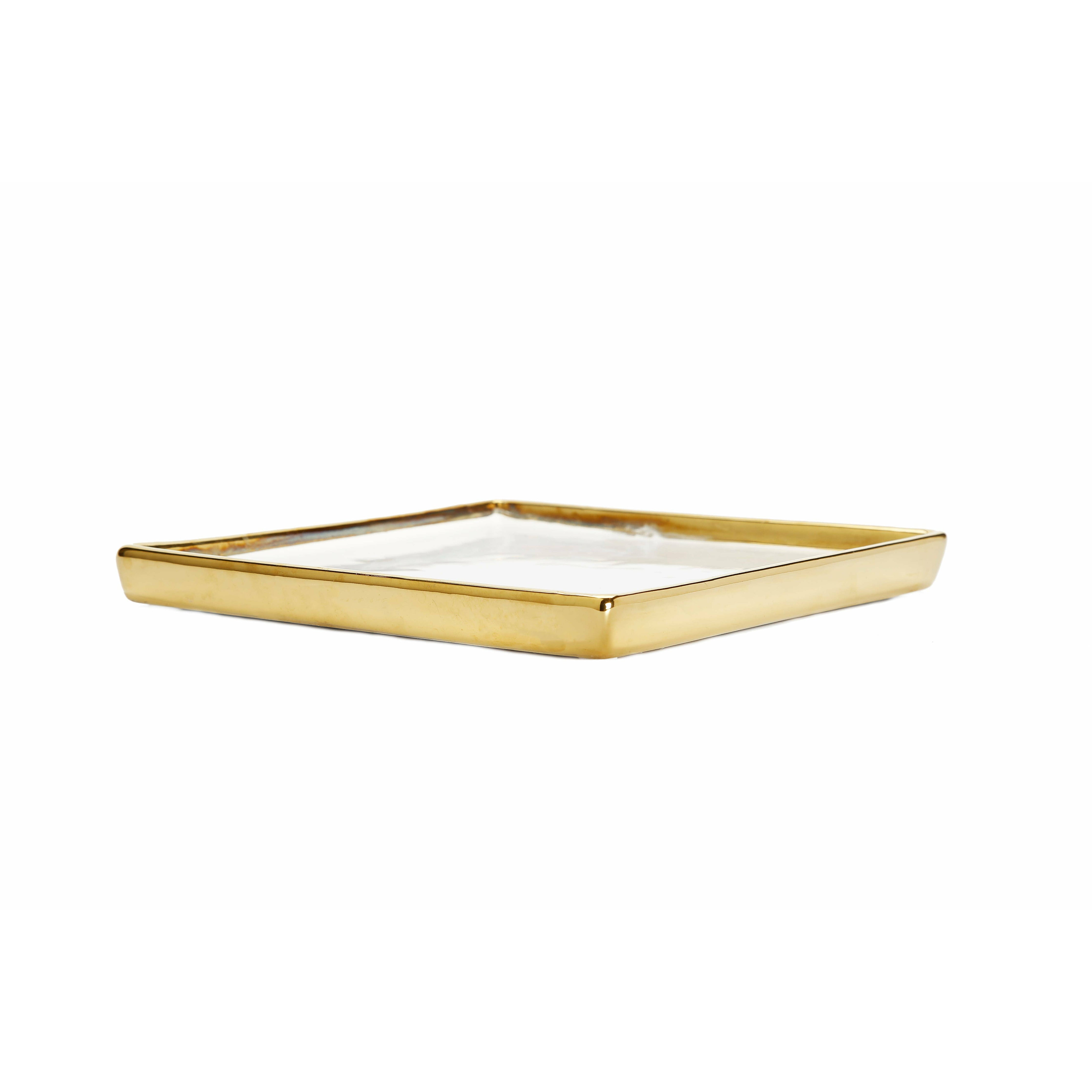 VIVIENCE Gold Edged White Square Tray