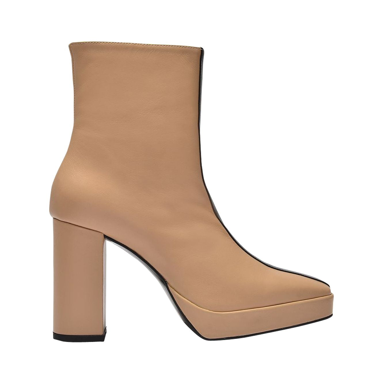 ANNY NORD CROSSING THE LINE ANKLE BOOTS IN BEIGE AND BLACK LEATHER