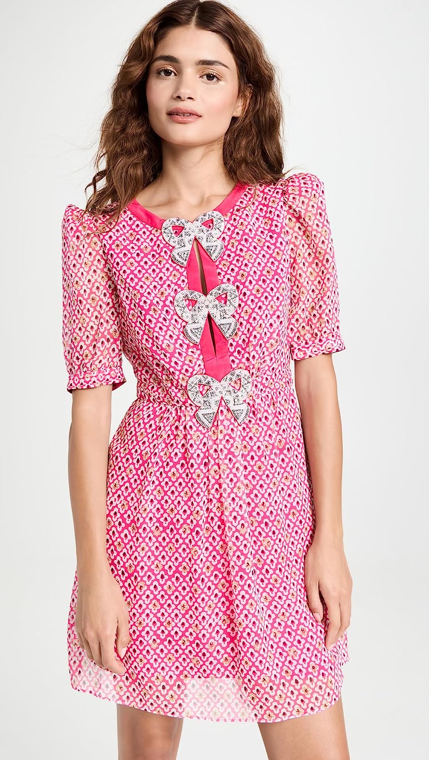 Shop Saloni Women Jamie Rhinestone Pearl Embellishment Mini Dress Pink Indianblock