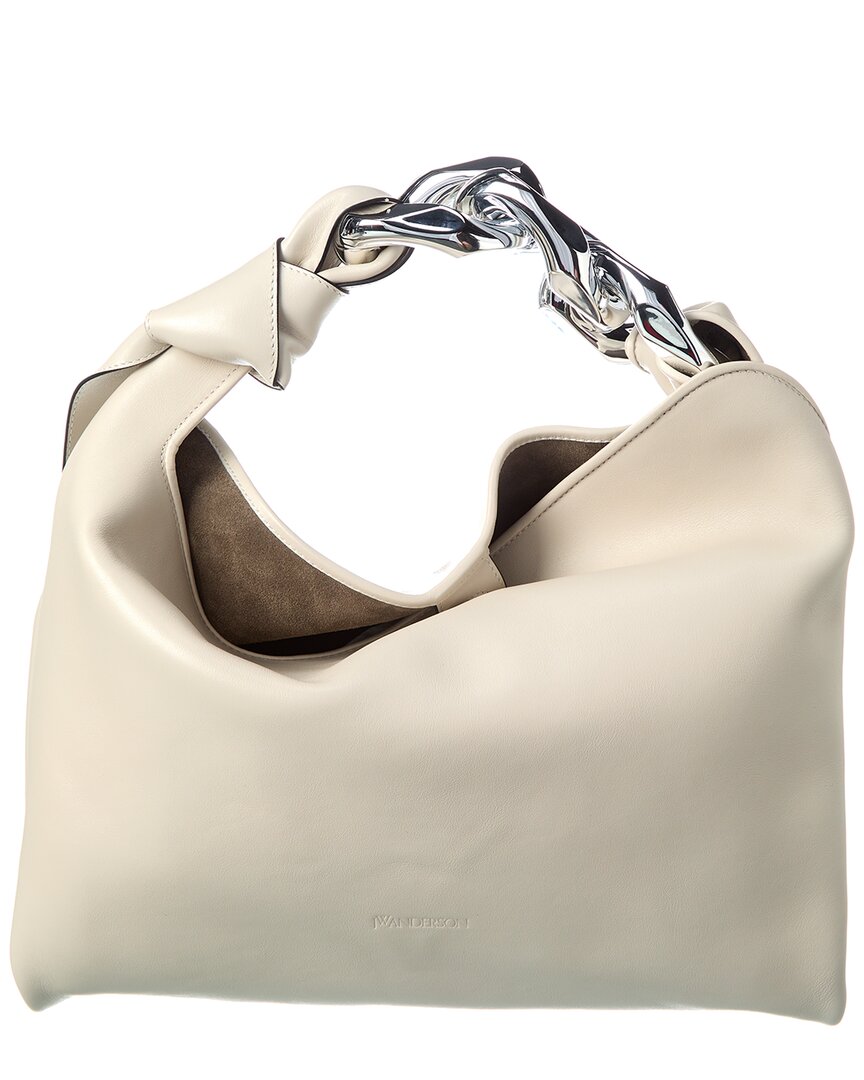 Jw Anderson Medium Leather Chain Hobo Bag In White