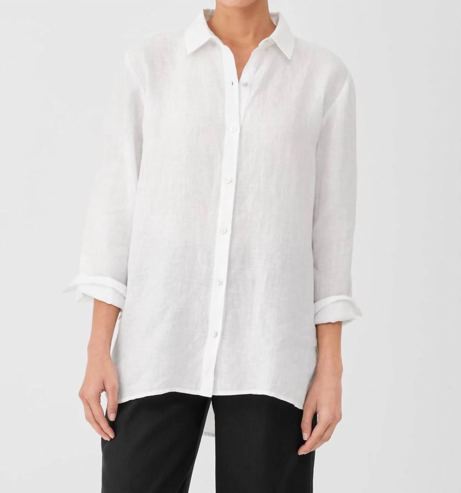 EILEEN FISHER Handkerchief Linen Classic Collar Shirt in White