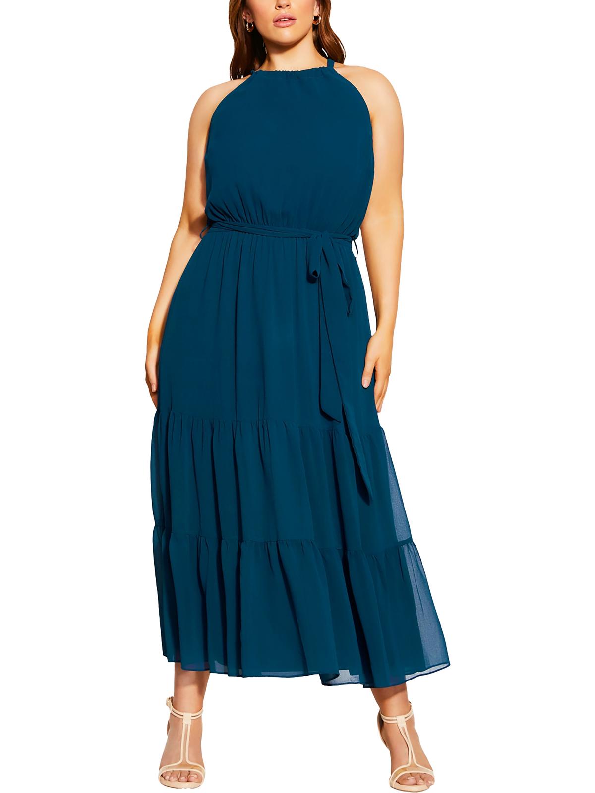 Shop City Chic Plus Womens Chiffon Halter Maxi Dress In Blue
