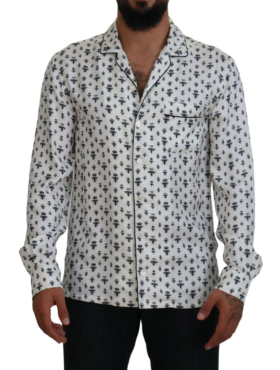 DOLCE & GABBANA Dolce & Gabbana  Crown Bee Print Long Sleeve Pajama Men's Top