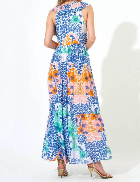 Oliphant Ruffle V-Neck Maxi Dress in Blue Antigua | Shop Premium Outlets