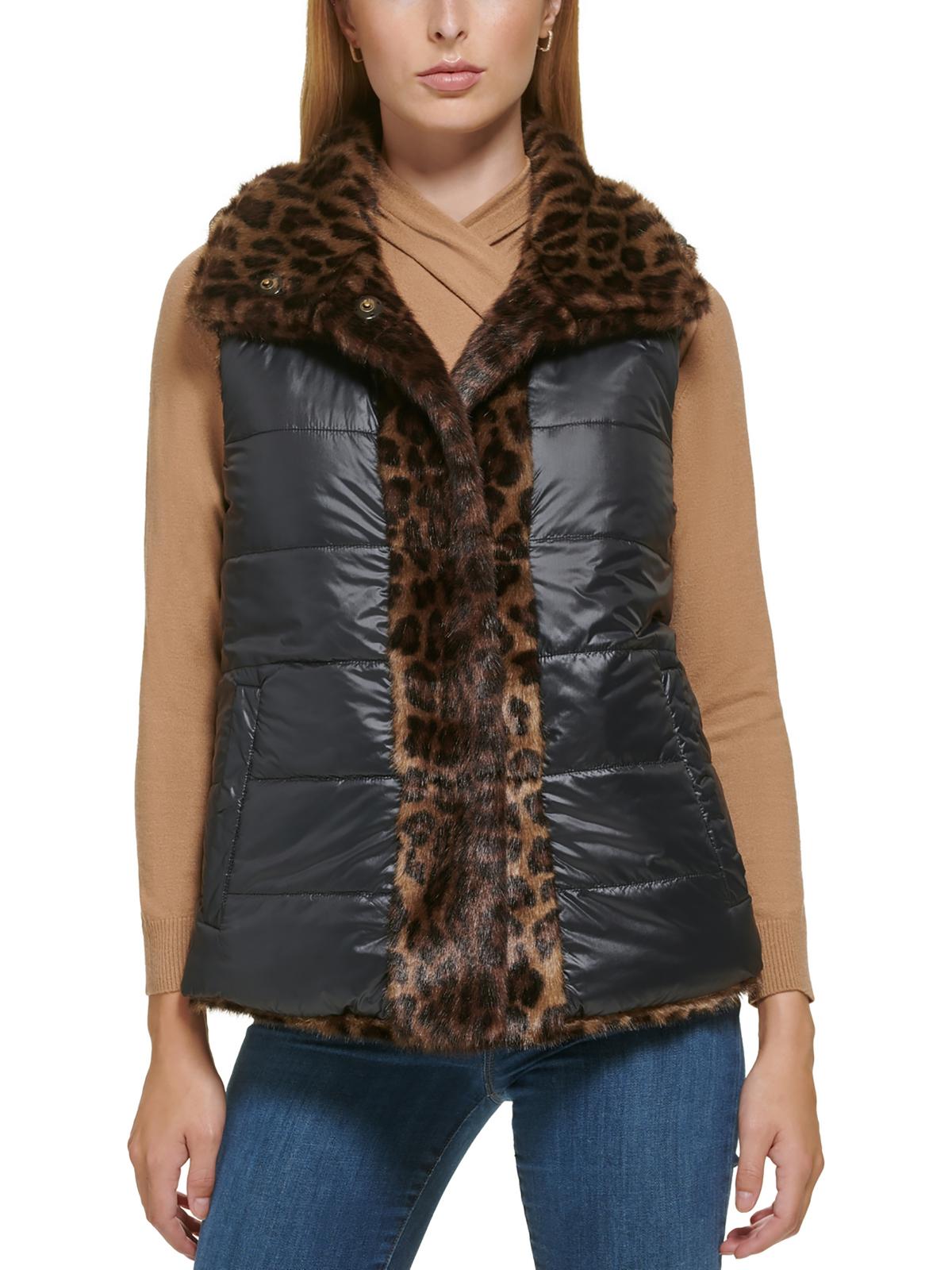 Shop Donna Karan Womens Faux Fur Reversible Vest In Brown