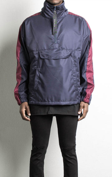 Daniel Patrick anorak track pullover in indigo maroon