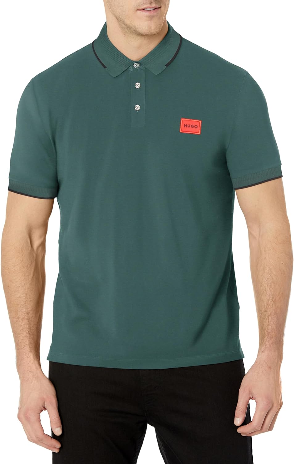 Shop Hugo Boss Hugo Men's Solid Green Square Logo Cotton Short Sleeve Polo T-shirt