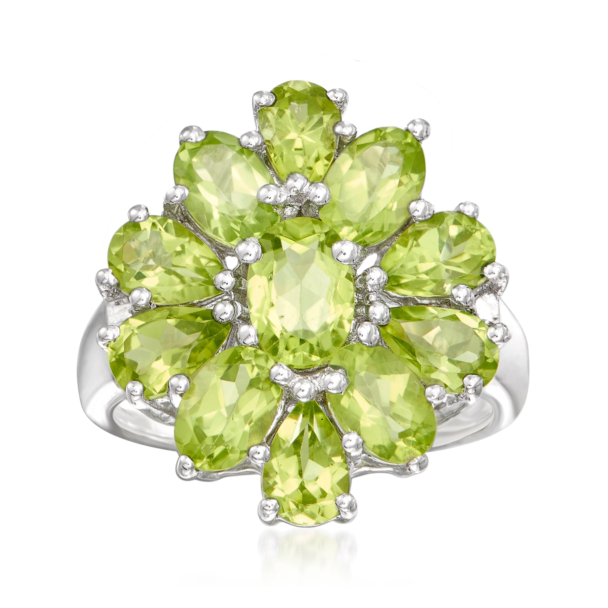 Shop Ross-simons Peridot Cluster Ring In Sterling Silver In Green