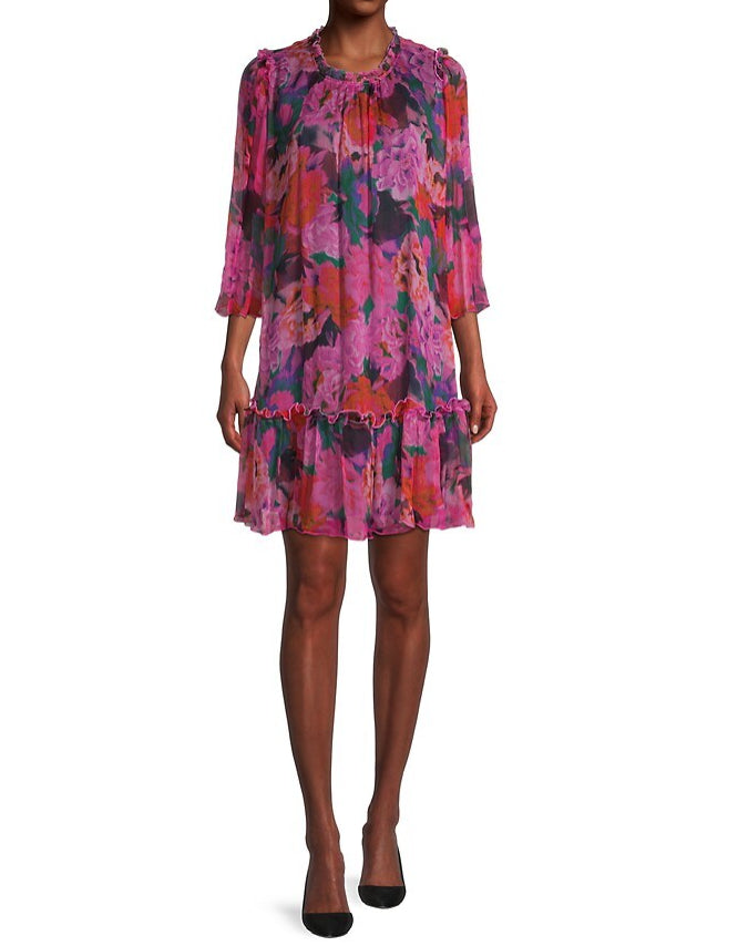 Shop Johnny Was Women Floral Pink Visions Pleated Silk Chiffon Mini Dress In Multi