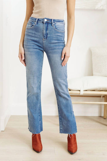 Risen jody slim flare side slit jean in medium wash