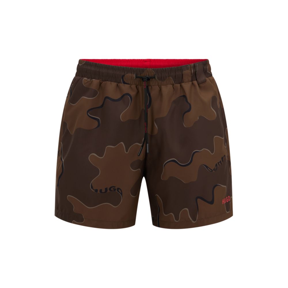 HUGO Seasonal-print swim shorts in quick-drying recycled fabric