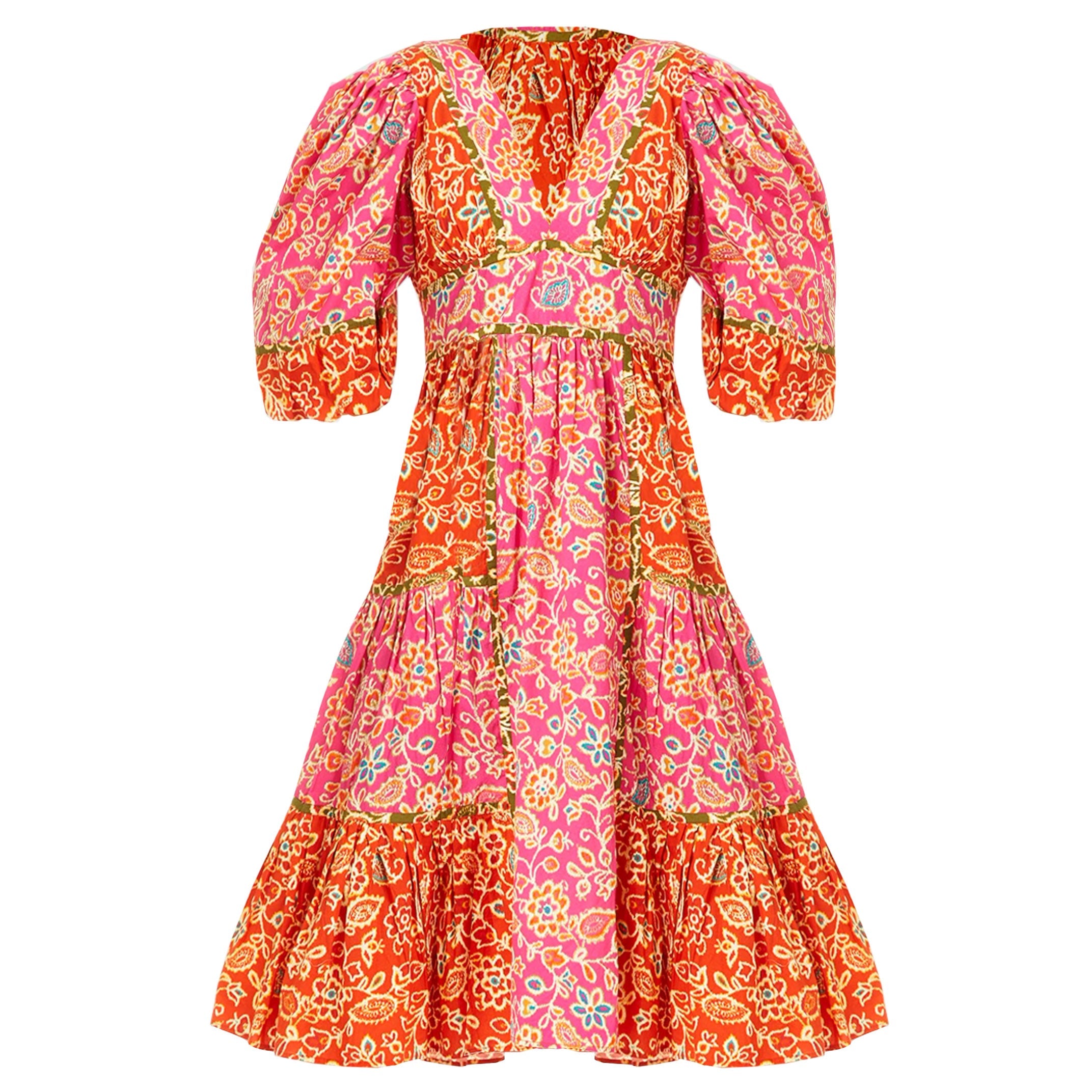 Shop Love The Label Women Elise Puff Sleeve Flared Dress Alessandra Pink Print In Multi