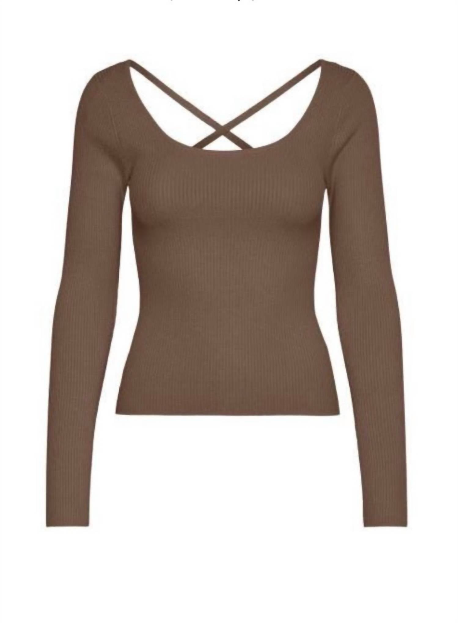 VERO MODA Long Sleeve Criss Cross Back Knit in Brown