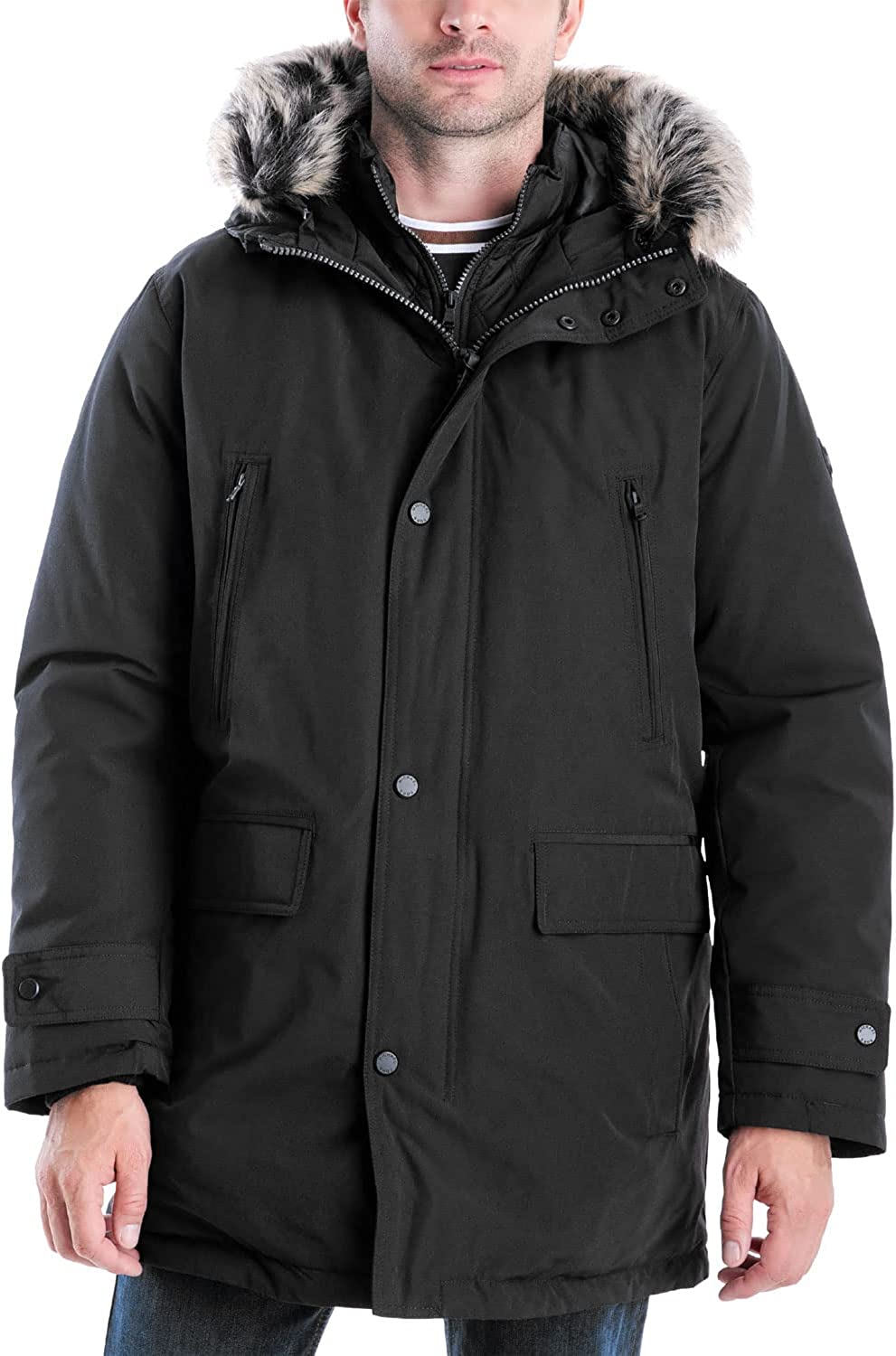Shop Michael Michael Kors Michael Kors Men Mmk791896 Heavyweight Hooded Snorkel Parka Coat With Bib Black