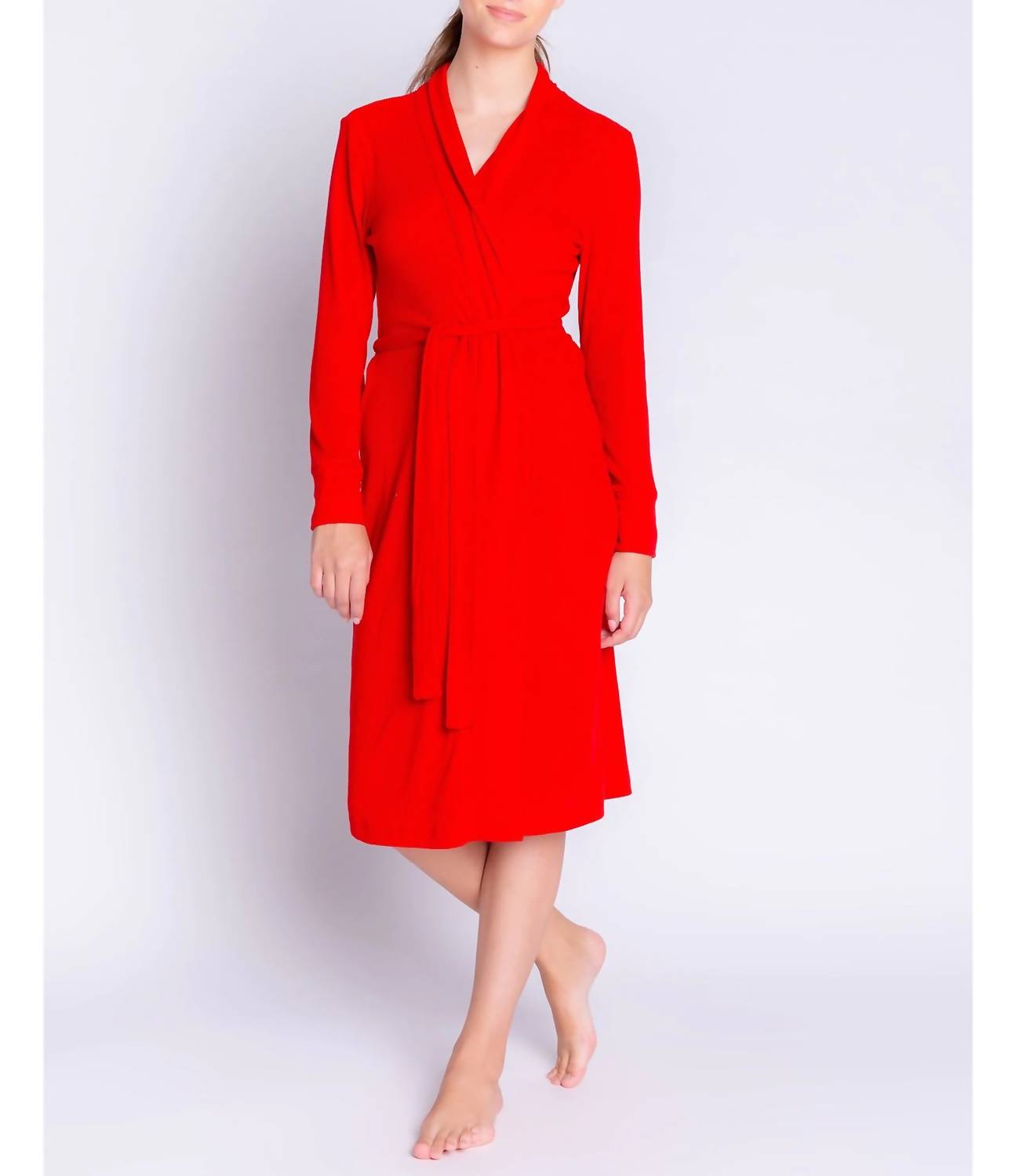 PJ SALVAGE Textured Basic Robe in Red