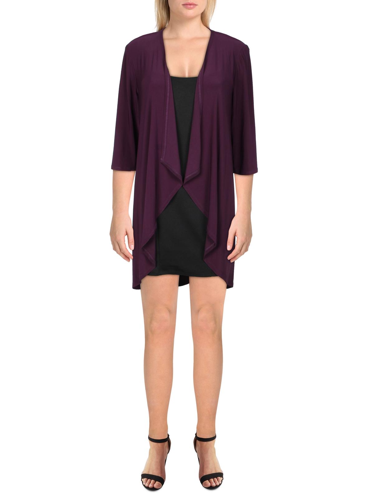 R & M Richards Petites Womens Knit Drapey Duster Blazer In Purple