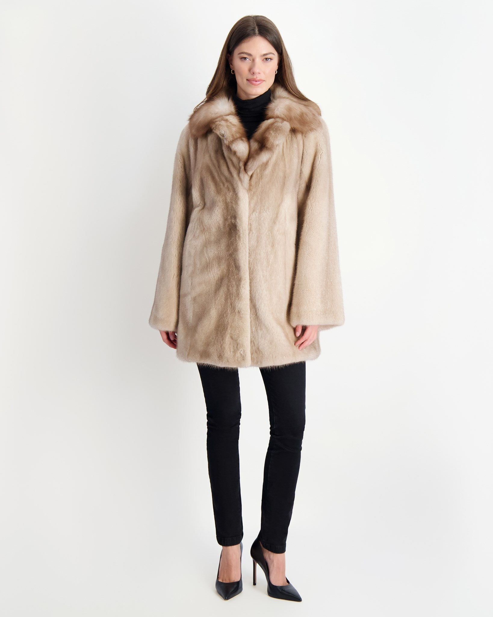 Shop Gorski Mink Jacket With Stone Marten Collar In Silver