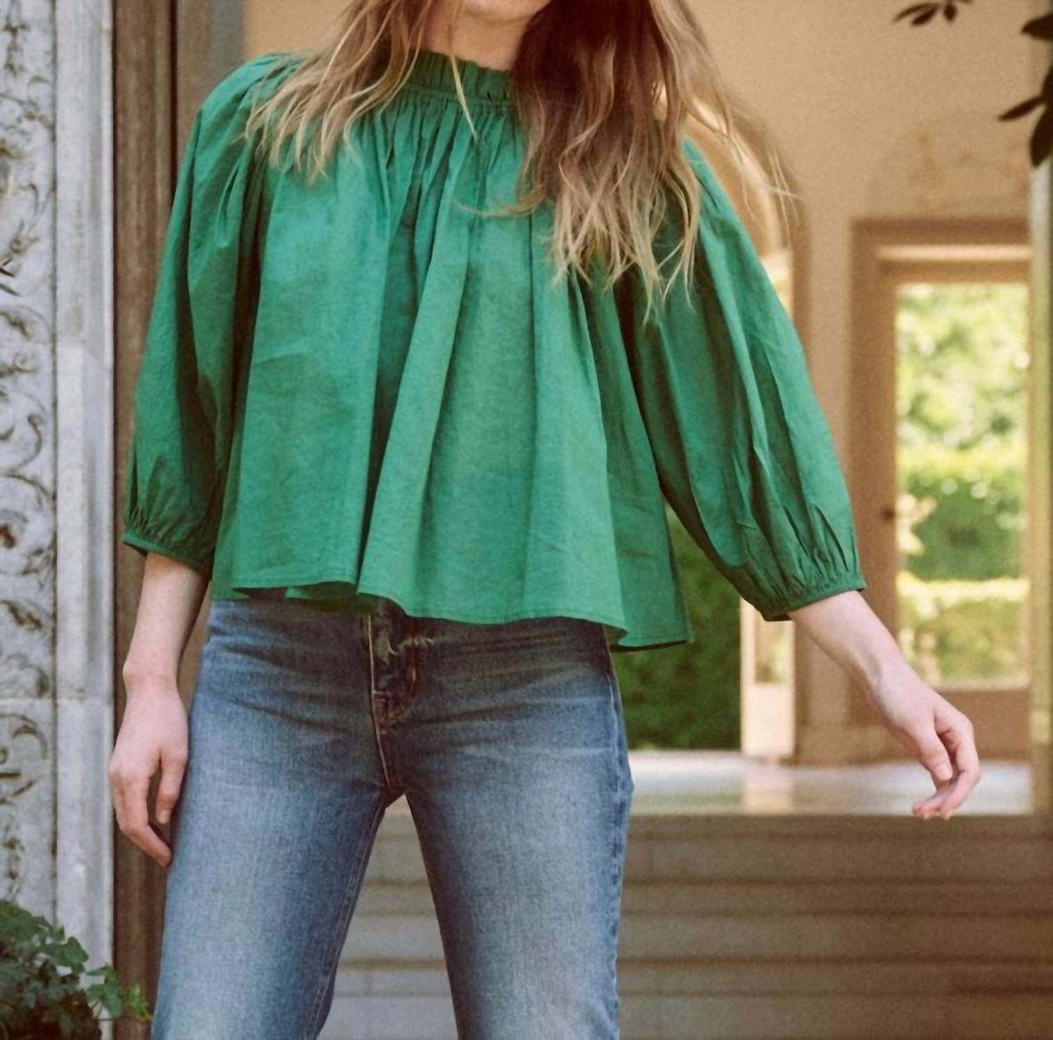 THE GREAT The Prim Top In Bright Moss