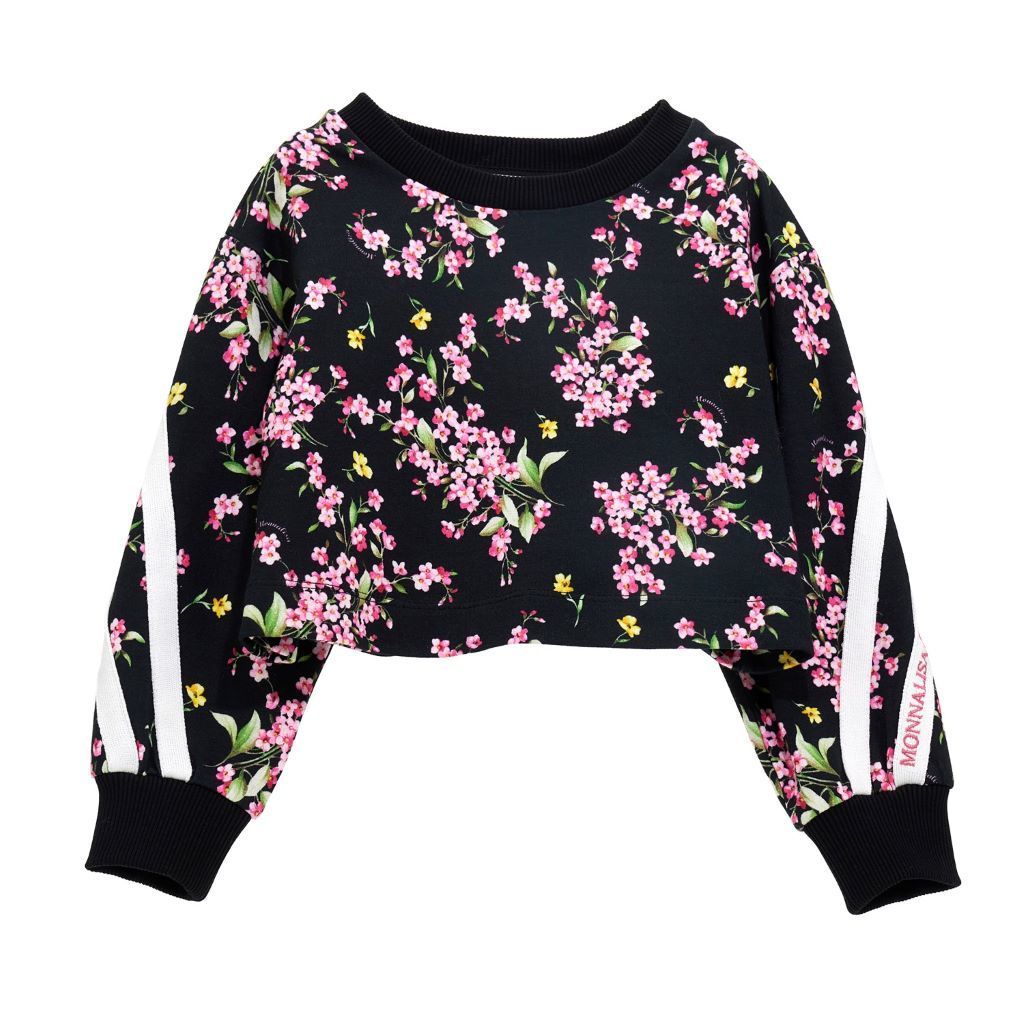 MONNALISA Black Floral Print Sweatshirt