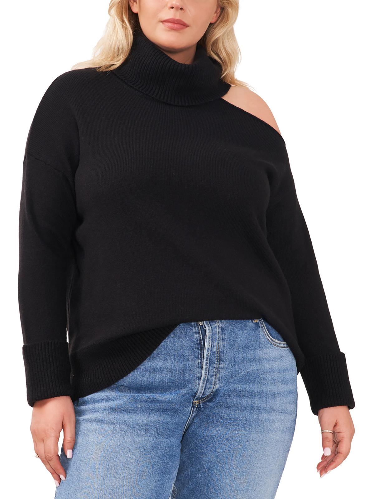 Shop 1.state Plus Womens Cut-out Knit Turtleneck Sweater In Black