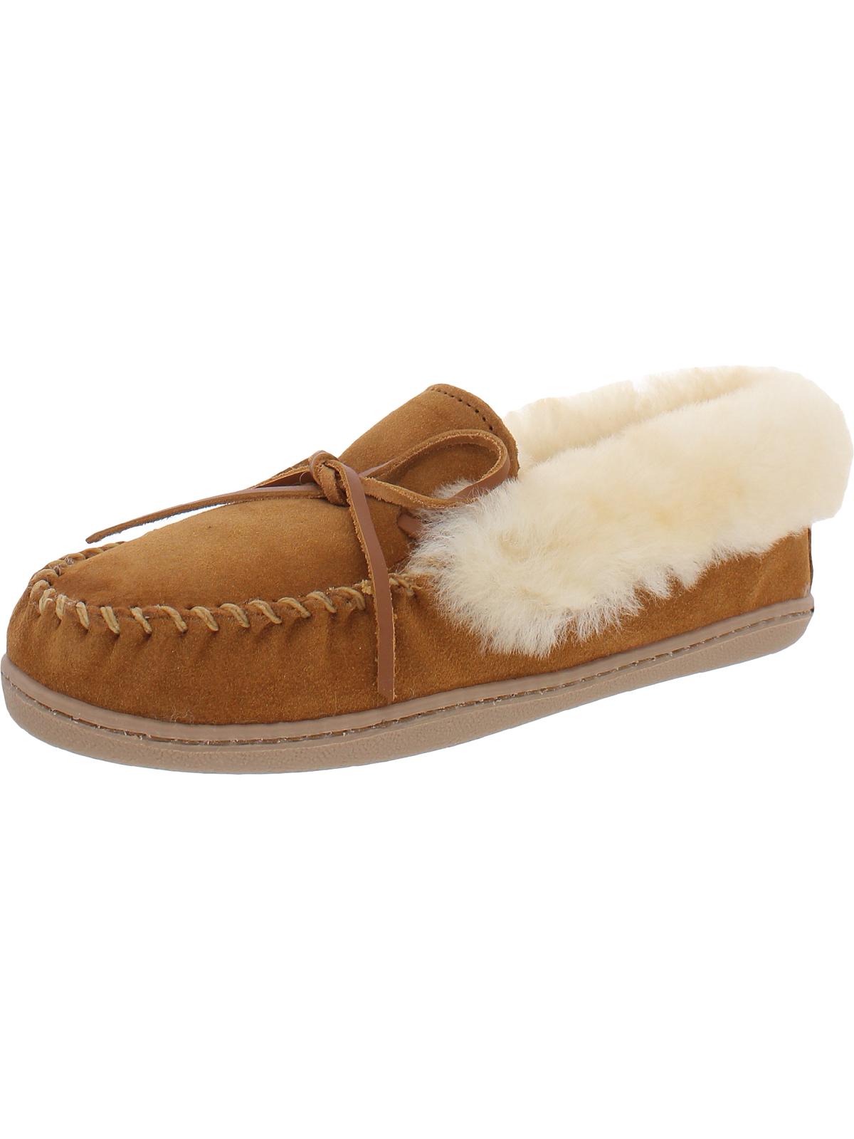 MINNETONKA Alpine Womens Leather Genuine Shearling Moccasin Slippers