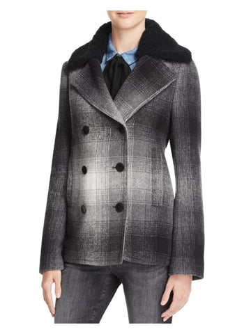 T by Alexander Wang womens wool plaid pea coat