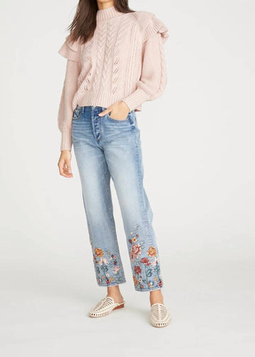 Driftwood stella straight jean - carnation garden in medium wash