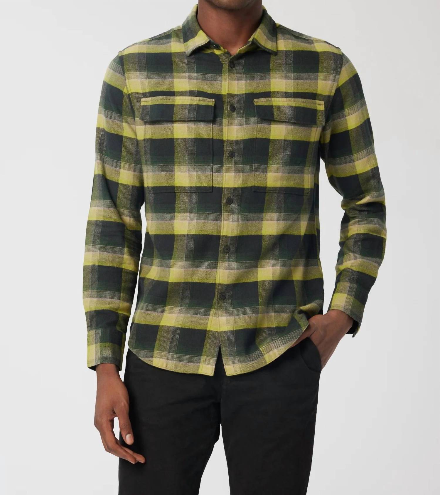 GOOD MAN BRAND Stadium Shirt Jacket in Black Green Fine Check