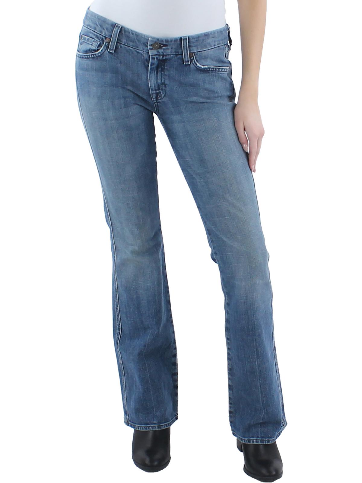 Shop 7 For All Mankind Womens Faded Slightly Distressed Flare Jeans In Blue